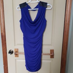 BCX Royal Blue Backless Dress with Embellished Shoulders